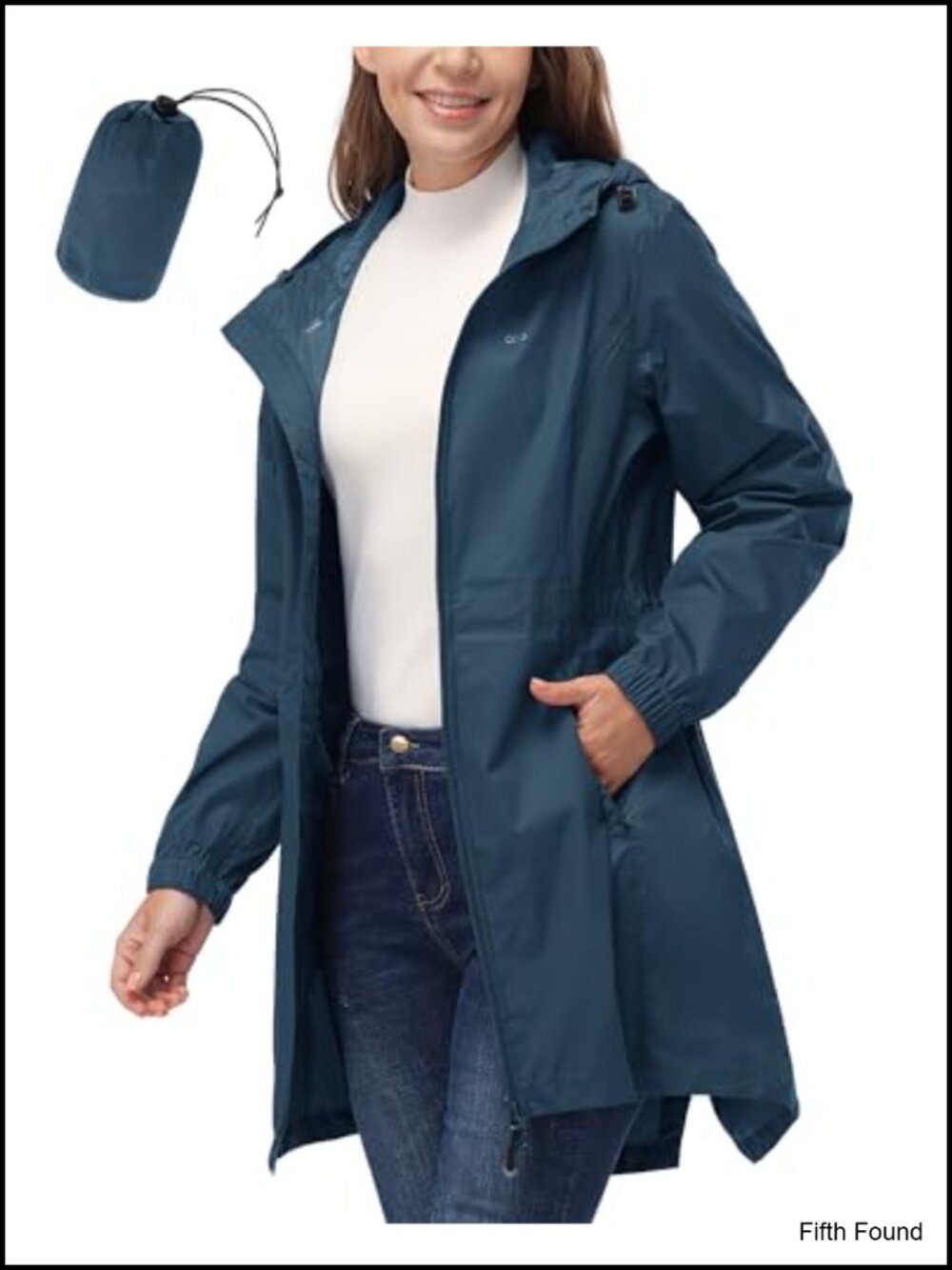 Women's Waterproof Packable Long Rain Coat with Hood Lightweight
